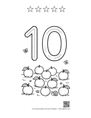 Thumbnail: Number 10 Tracing Page with Fresh Garden Fruit Printable and 5 Star Outline