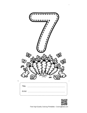 Thumbnail: Number 7 Coloring Page with a Seashell and Ocean Life Printable with Title and Artist Box