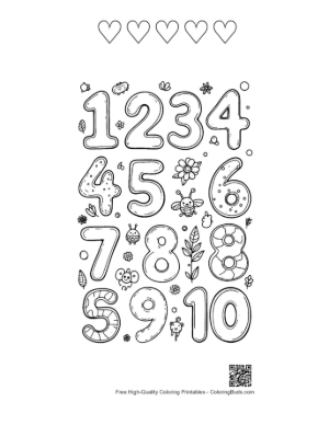 Thumbnail: Number Recognition 1-10 Coloring Page with Star Patterns Printable and 5 Heart Outline