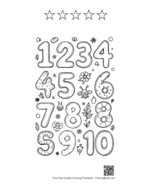 Thumbnail: Number Recognition 1-10 Coloring Page with Star Patterns Printable and 5 Star Outline