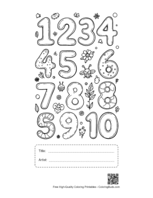 Thumbnail: Number Recognition 1-10 Coloring Page with Star Patterns Printable with Title and Artist Box