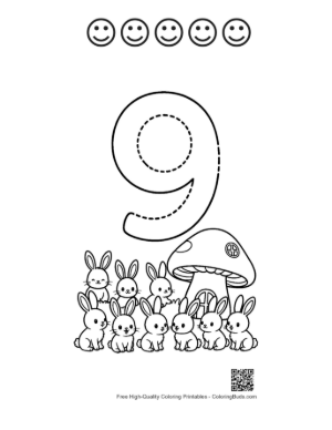 Thumbnail: Rabbit and Mushroom Number 9 Tracing Activity Printable and 5 Happy Face Outline