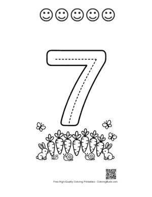 Thumbnail: Simple Number 7 Tracing Worksheet for Handwriting Printable and 5 Happy Face Outline