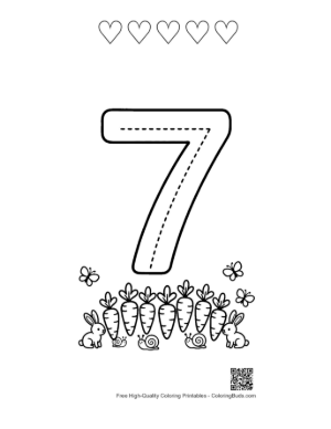 Thumbnail: Simple Number 7 Tracing Worksheet for Handwriting Printable and 5 Heart Outline