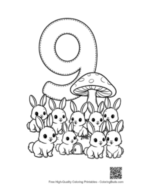Thumbnail: Woodland Number 9 Coloring Page with Forest Animals Printable