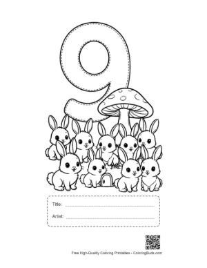 Thumbnail: Woodland Number 9 Coloring Page with Forest Animals Printable with Title and Artist Box