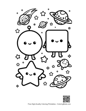 Thumbnail: Astronaut Shapes Coloring Page with Circles Squares and Stars Printable