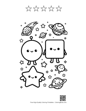 Thumbnail: Astronaut Shapes Coloring Page with Circles Squares and Stars Printable and 5 Star Outline