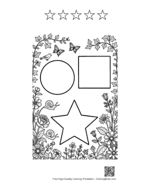 Thumbnail: Basic Geometry Coloring Page Featuring Stars, Circles and Squares Printable and 5 Star Outline