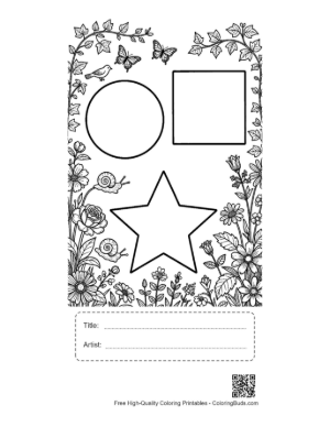 Thumbnail: Basic Geometry Coloring Page Featuring Stars, Circles and Squares Printable with Title and Artist Box