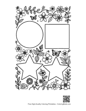 Thumbnail: Circle, Square, and Star Shapes in a Floral Garden Frame Coloring Page Printable