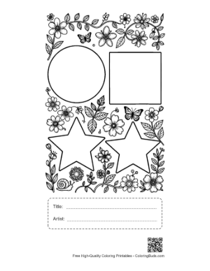 Thumbnail: Circle, Square, and Star Shapes in a Floral Garden Frame Coloring Page Printable with Title and Artist Box