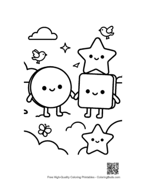 Thumbnail: Cloud Themed Shapes Coloring Page with Stars Circles and Squares Printable