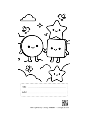 Thumbnail: Cloud Themed Shapes Coloring Page with Stars Circles and Squares Printable with Title and Artist Box