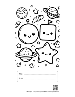 Thumbnail: Cute Circle Square Star Coloring Page Printable with Title and Artist Box