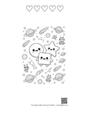 Thumbnail: Cute Circle Square Star Coloring Sheet Printable and 5 Heart Outline