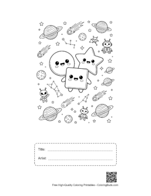 Thumbnail: Cute Circle Square Star Coloring Sheet Printable with Title and Artist Box