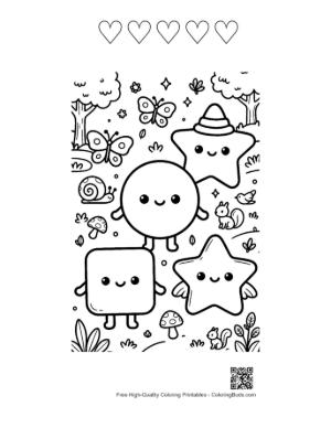 Thumbnail: Cute Circle Square Star Printable and 5 Heart Outline