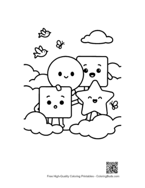Thumbnail: Cute Shapes Sitting on Clouds in the Sky Coloring Worksheet Printable