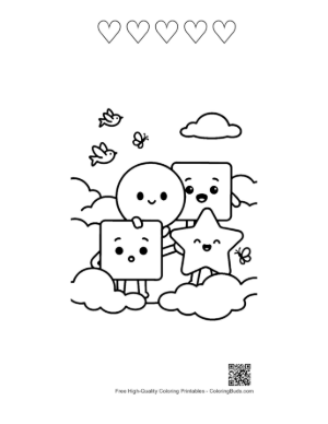 Thumbnail: Cute Shapes Sitting on Clouds in the Sky Coloring Worksheet Printable and 5 Heart Outline