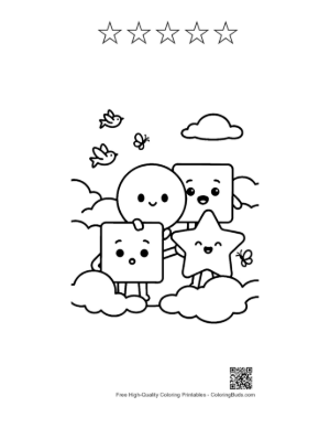 Thumbnail: Cute Shapes Sitting on Clouds in the Sky Coloring Worksheet Printable and 5 Star Outline