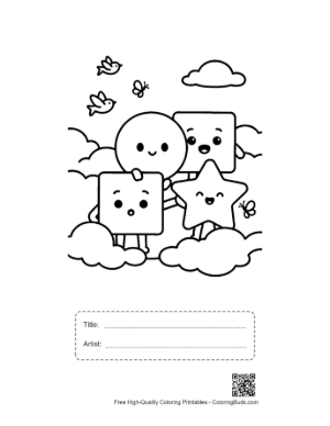 Thumbnail: Cute Shapes Sitting on Clouds in the Sky Coloring Worksheet Printable with Title and Artist Box