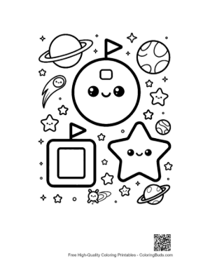 Thumbnail: Cute Space Shapes Characters with Planets and Cosmic Elements Printable