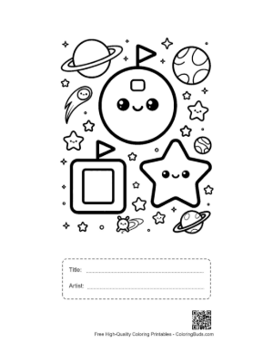 Thumbnail: Cute Space Shapes Characters with Planets and Cosmic Elements Printable with Title and Artist Box