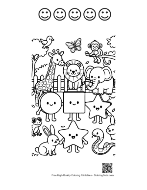 Thumbnail: Easy Circle Square Star Coloring Sheet Printable and 5 Happy Face Outline
