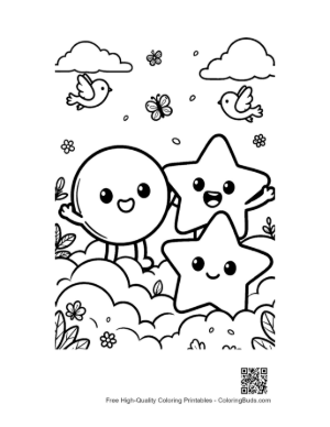 Thumbnail: Happy Shapes Playing in the Clouds Coloring Sheet for Kids Printable