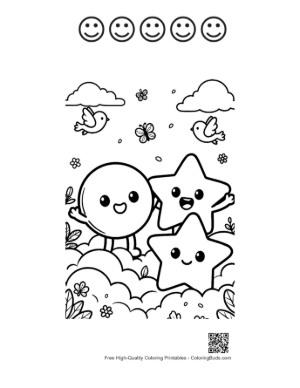 Thumbnail: Happy Shapes Playing in the Clouds Coloring Sheet for Kids Printable and 5 Happy Face Outline