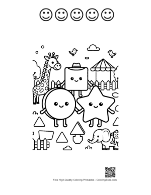 Thumbnail: Safari Adventure with Circle, Square, and Star Characters Printable and 5 Happy Face Outline