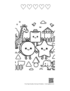 Thumbnail: Safari Adventure with Circle, Square, and Star Characters Printable and 5 Heart Outline