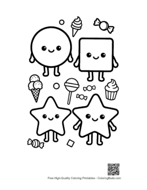 Thumbnail: Sweet Treats and Geometric Shapes Coloring Worksheet for Toddlers Printable
