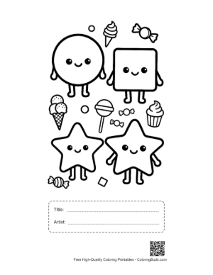 Thumbnail: Sweet Treats and Geometric Shapes Coloring Worksheet for Toddlers Printable with Title and Artist Box