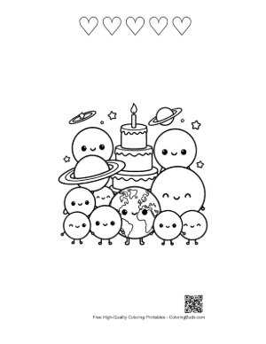 Thumbnail: Cute Planets Coloring Sheet Printable and 5 Heart Outline