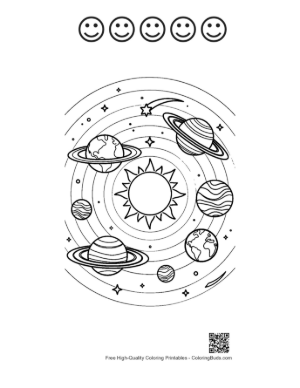Thumbnail: Detailed Astronomical Map of Planets and Sun Printable and 5 Happy Face Outline