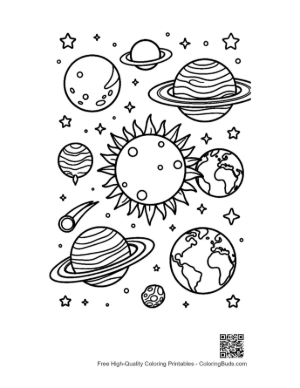 Thumbnail: Galaxy Pattern with Sun and Various Planets Printable