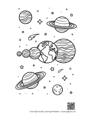 Thumbnail: Group of Planets Floating in a Starry Sky Printable