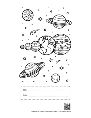 Thumbnail: Group of Planets Floating in a Starry Sky Printable with Title and Artist Box