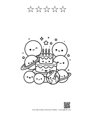 Thumbnail: Happy Planets Celebrating with a Space Cake Printable and 5 Star Outline