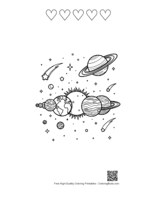 Thumbnail: Horizontal Lineup of Planets with Shooting Stars Printable and 5 Heart Outline
