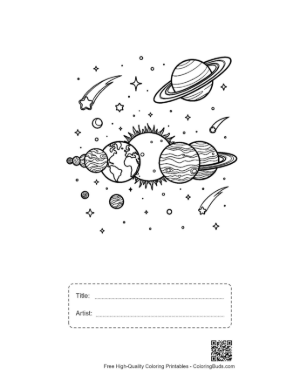 Thumbnail: Horizontal Lineup of Planets with Shooting Stars Printable with Title and Artist Box