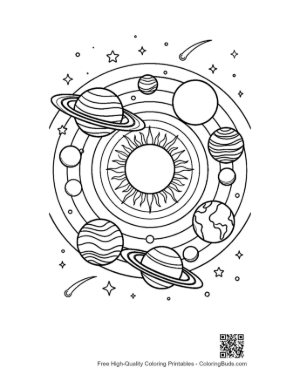 Thumbnail: Orrery Style Solar System with Star Background Printable