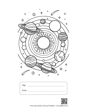 Thumbnail: Orrery Style Solar System with Star Background Printable with Title and Artist Box