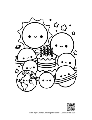 Thumbnail: Smiling Sun and Planets with Festive Decorations Printable