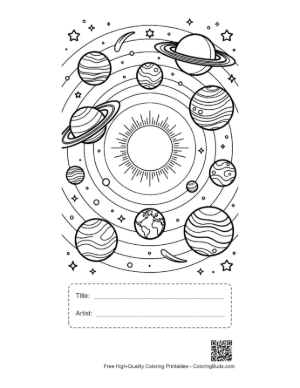 Thumbnail: Spherical Planets Orbiting a Glowing Star Printable with Title and Artist Box