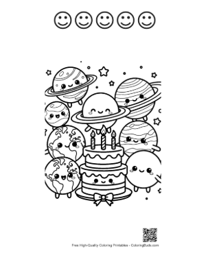 Thumbnail: Stack of Cute Planets and Sun with a Cake Printable and 5 Happy Face Outline