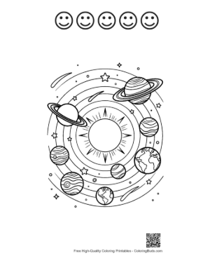 Thumbnail: Sun-Centered Solar System with Rotating Planets Printable and 5 Happy Face Outlines