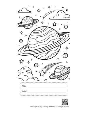 Thumbnail: Textured Planet with Orbit Rings and Cosmic Debris Printable with Title and Artist Box